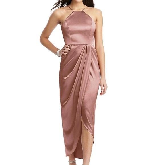 After Six Dresses & Skirts - After Six Halter Midi Dress With Draped Tulip Skirt in Desert Rose Size 6 nwt